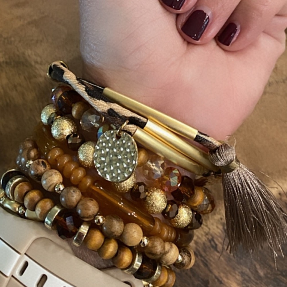 Modern Boho Mixed Wood & Beads Bracelet Stack - Picture 4 of 6